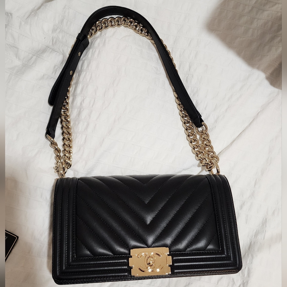 BRAND NEW Chanel Boy Bag Black Lambskin with gold hardware